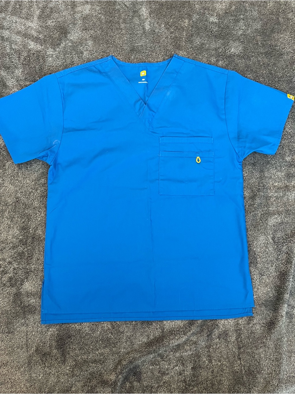 WonderWink V-Neck Scrub Top - Bright Blue with Yellow Accent